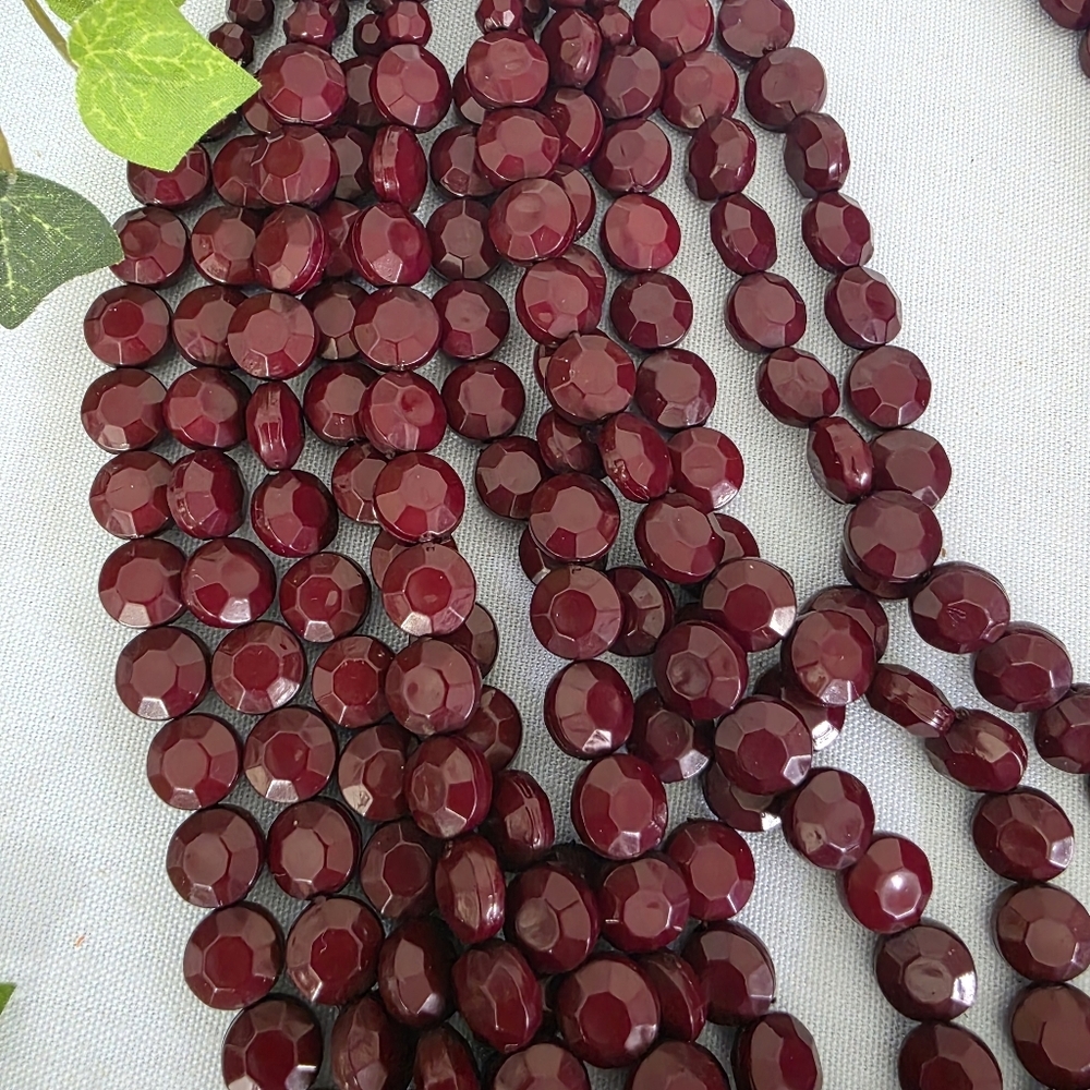 Burgundy Multi Strand Faceted Acrylic Bead Necklace and Earrings Set - Picture 5 of 15